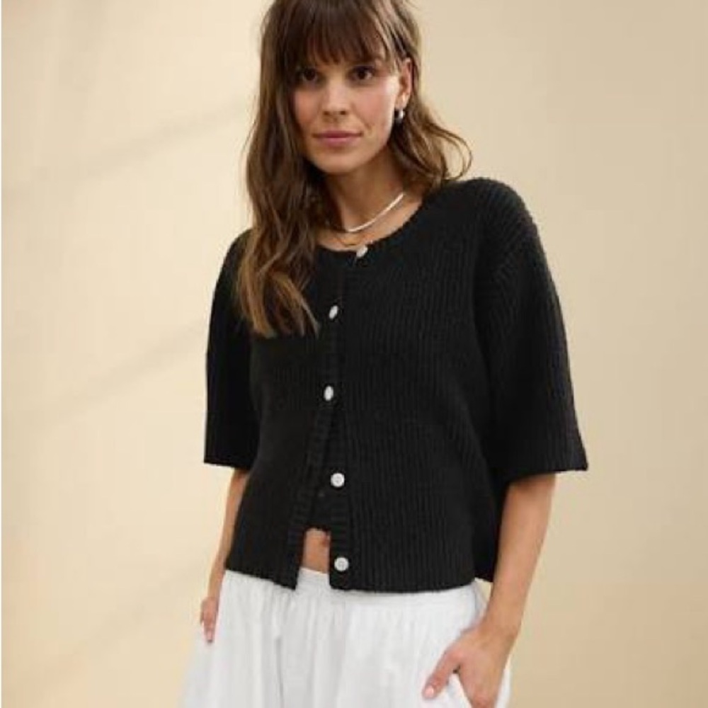 Aerie Black Short-Sleeve Cardigan